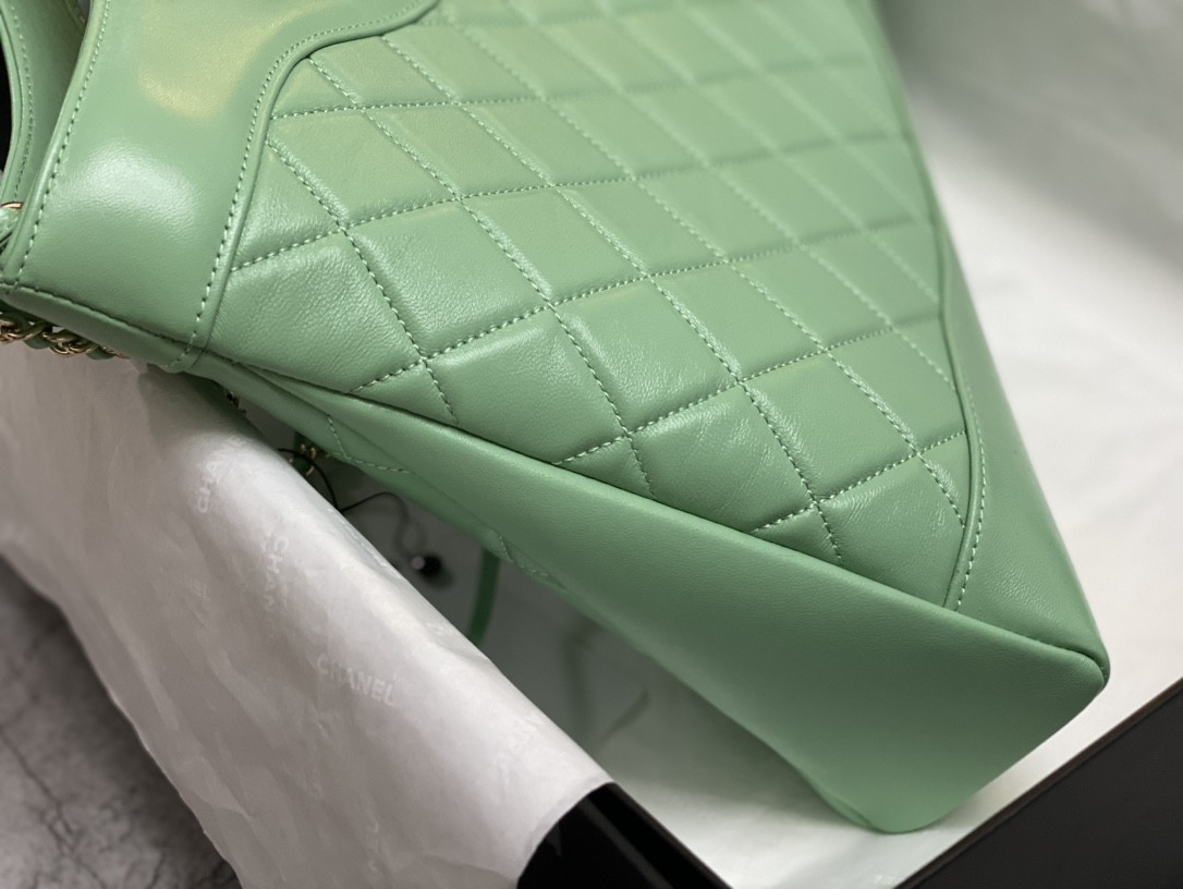 Ch**el  SHOPPING BAG Shiny Lambskin & Gold-Tone Metal Light green 35x39x8cm