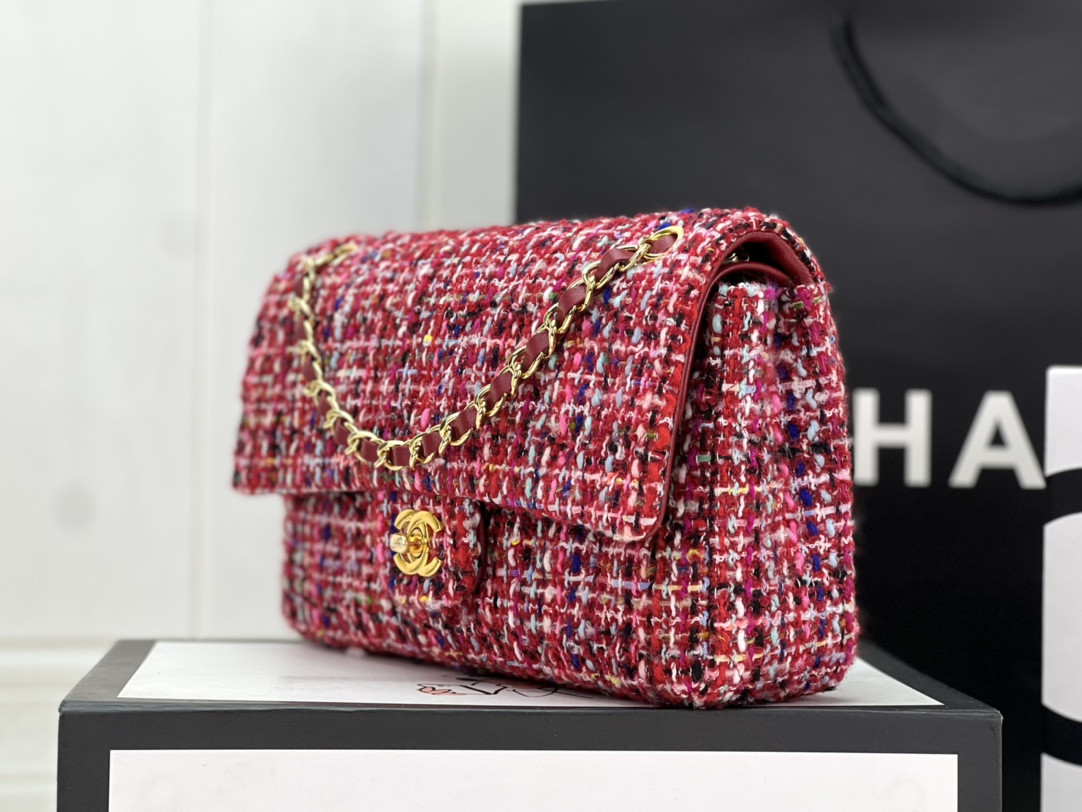 Ch**el CLASSIC 11.12 HANDBAG Tweed & Gold-Tone Metal 6 × 9.9 × 2.5 in