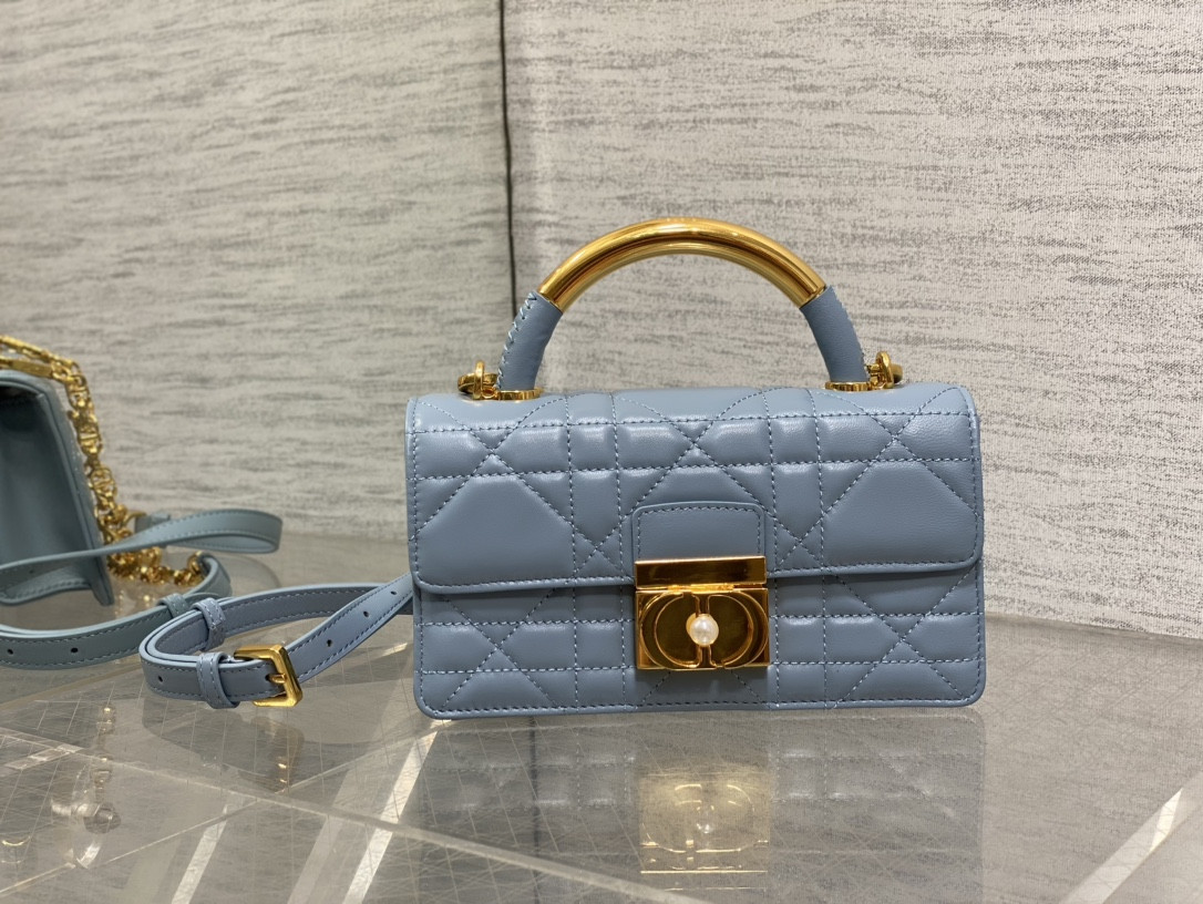 D10r Small Ange Bag Blue  Latte Macrocannage Calfskin  20 x 12 x 5 cm