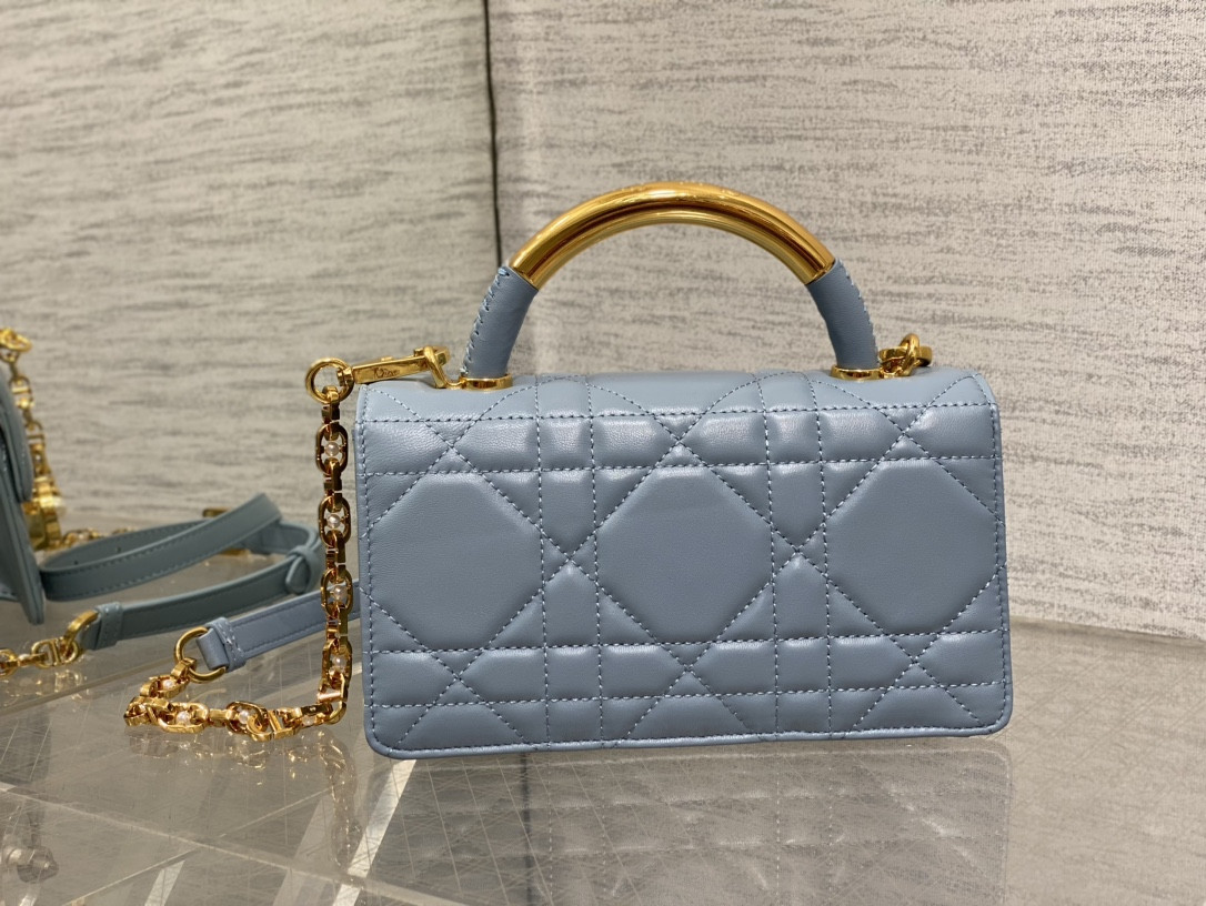 D10r Small Ange Bag Blue  Latte Macrocannage Calfskin  20 x 12 x 5 cm