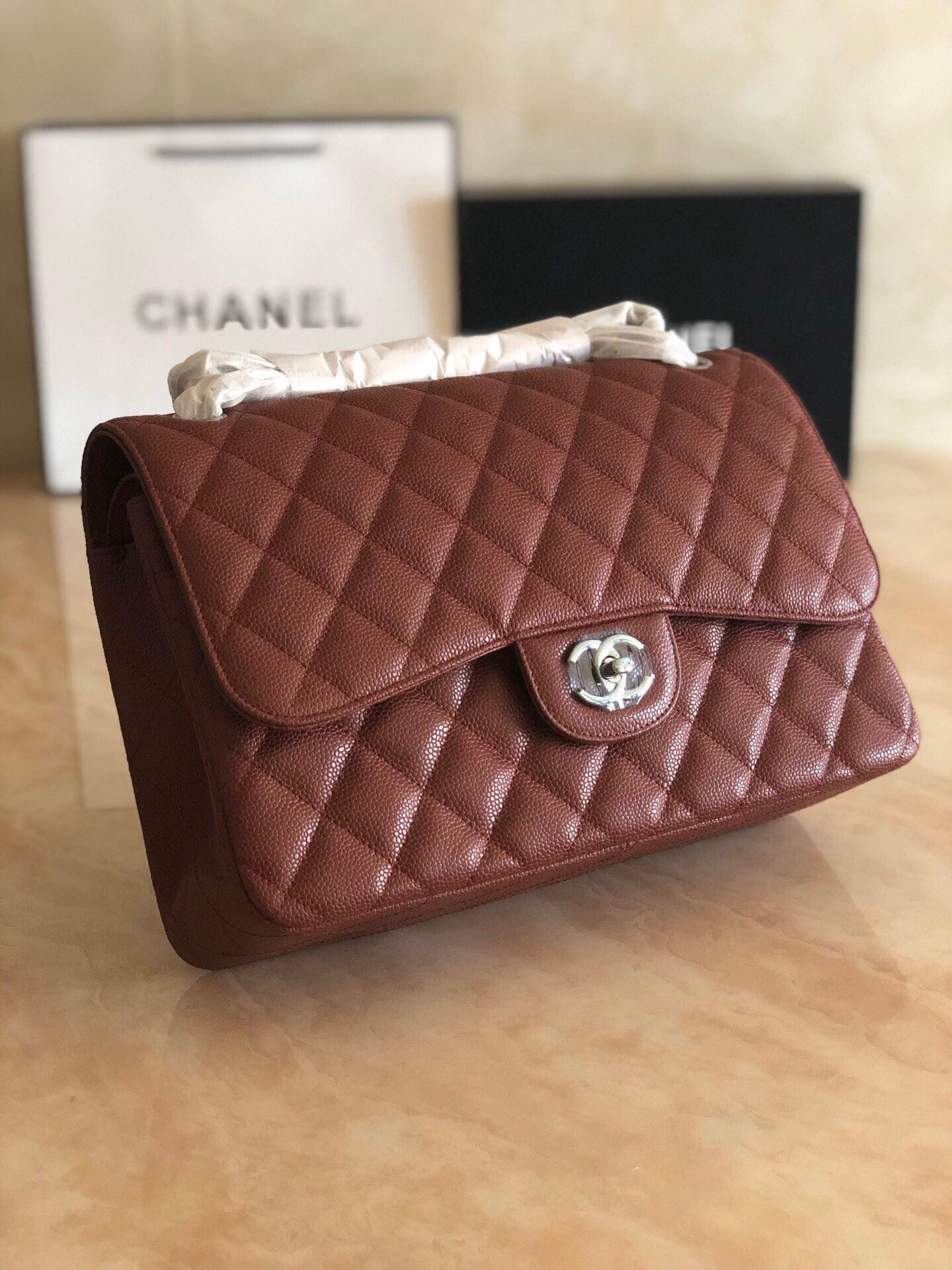 Ch**el Classic Flap Jumbo 30cm CF Silver Hardware 7.6 × 11.7 × 3.9 in