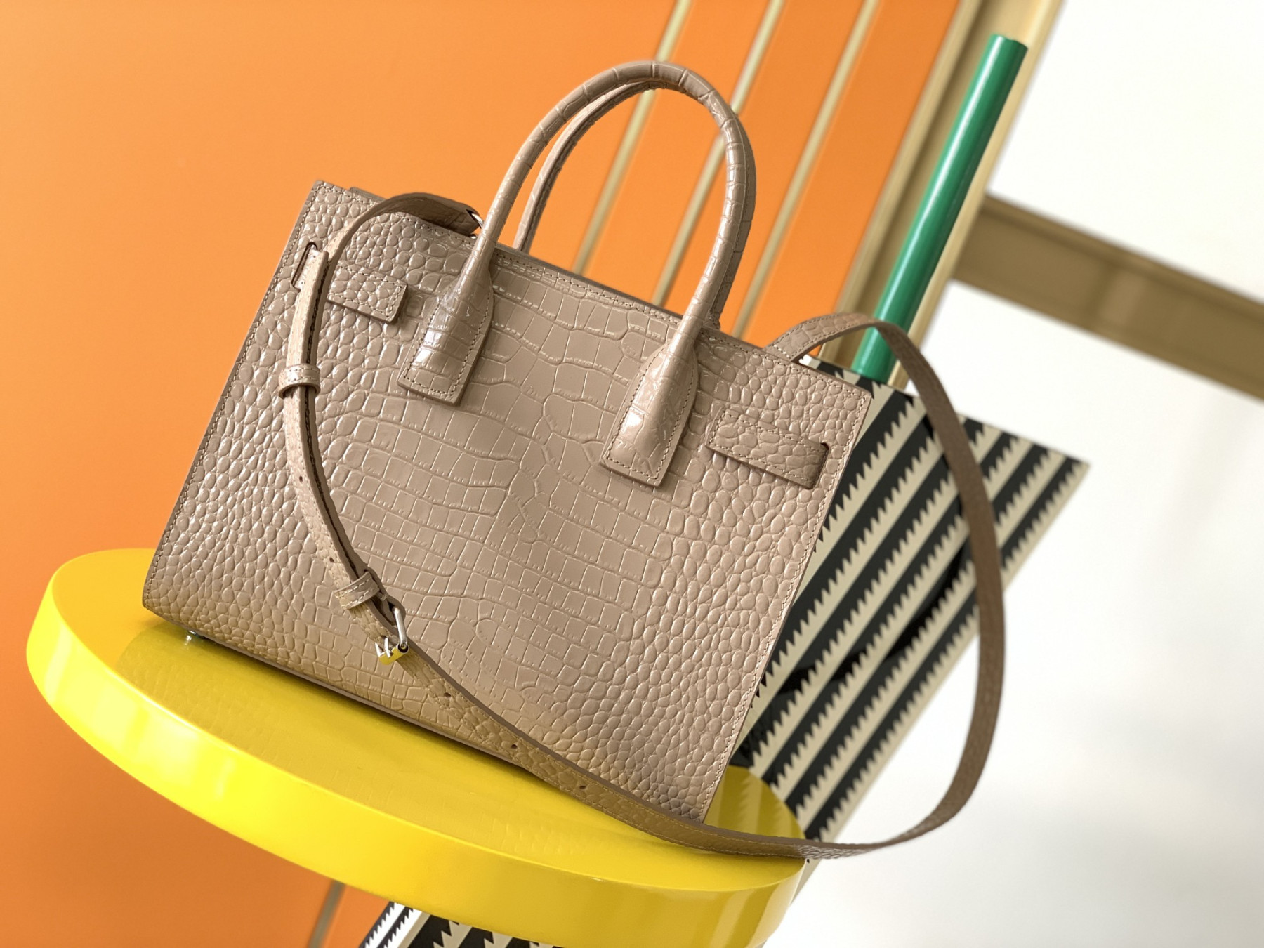 Y51 SAC DE JOUR IN EMBOSSED CROCODILE LEATHER - baby 26x13.5x12.5cm