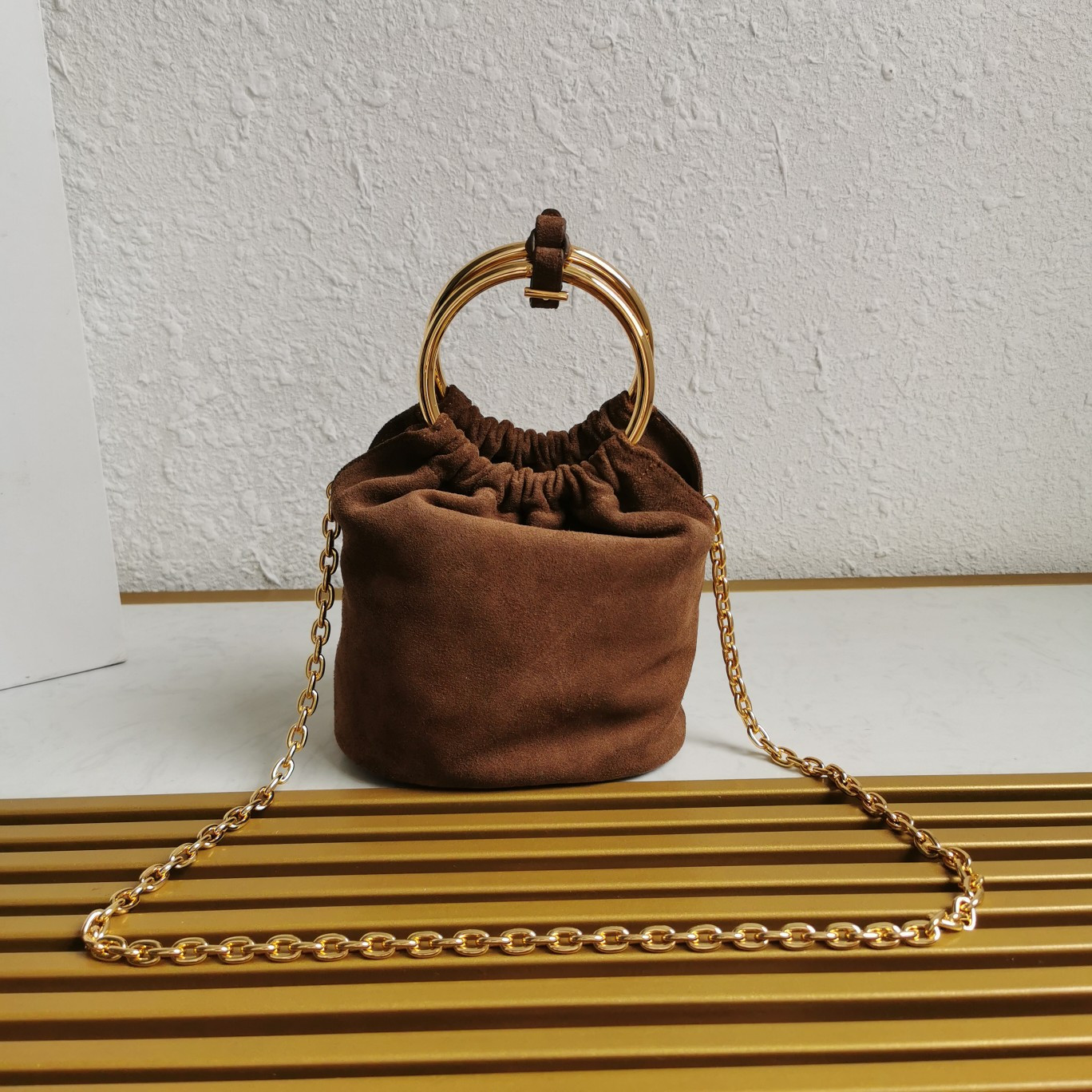 Pra*a Velvet mini-bag with nappa leather details 15x19x8cm