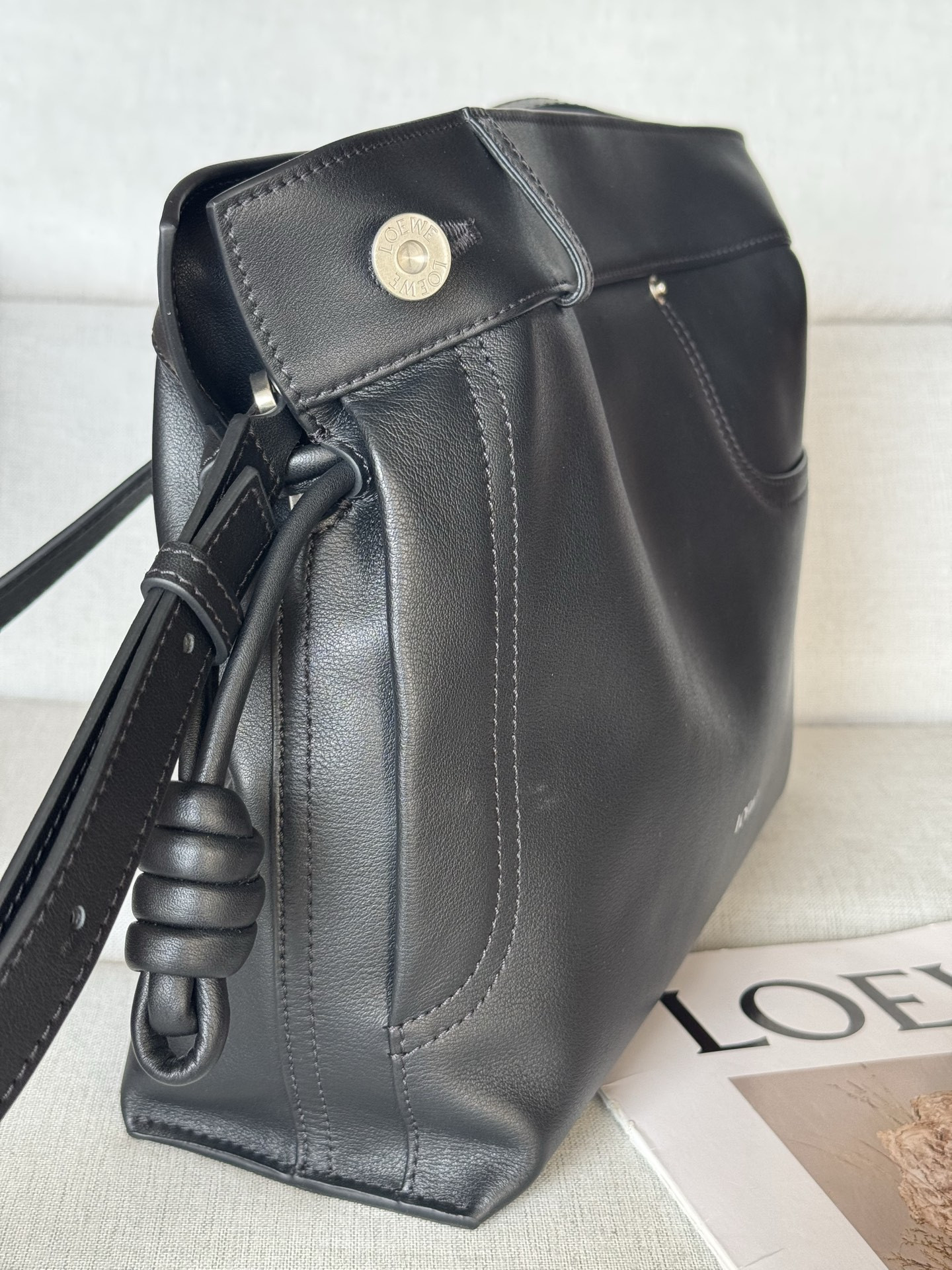 L0ew* panta medium flamenco clutch in shiny calfskin 24.5x30x10.5cm
